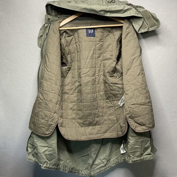 GAP Women's Green Military Sherpa Lined Parka Coat Jacket Small - Picture 5 of 9